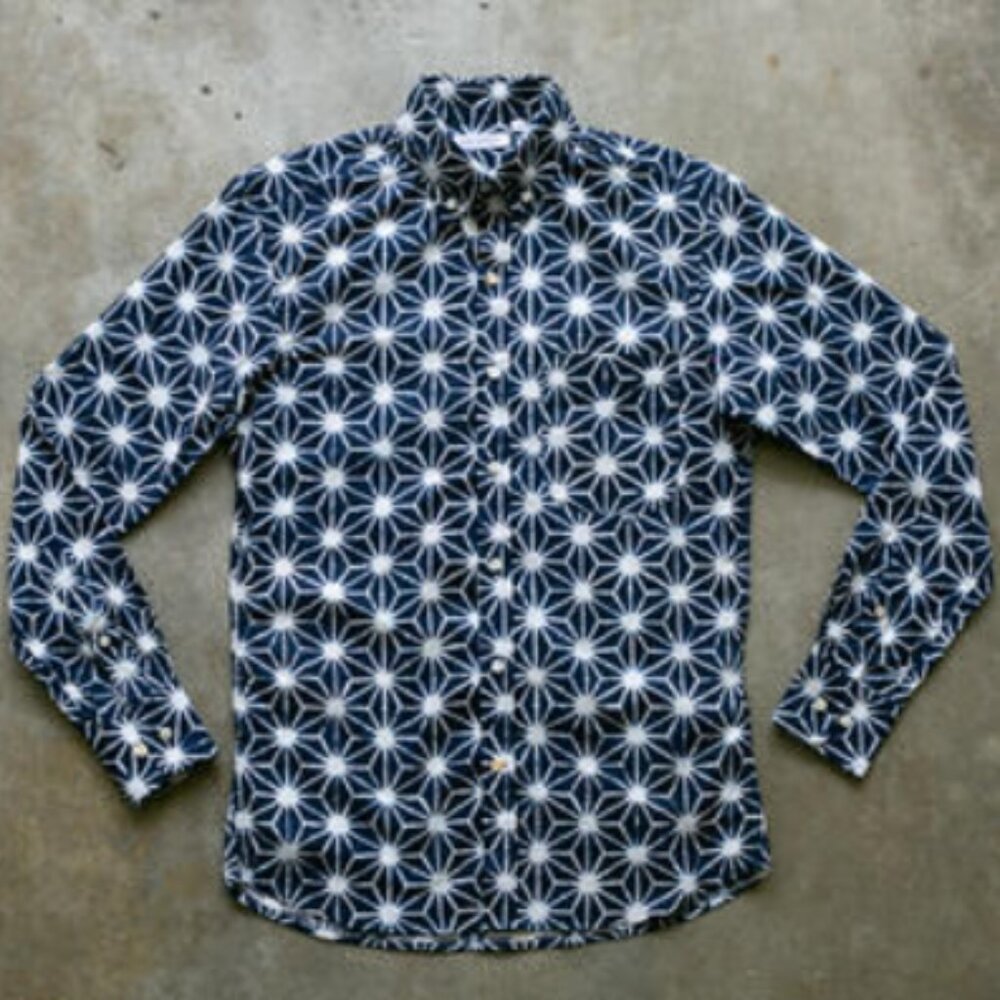 Gustin Button Up Shirt - "#835 Japan Shibori Dye Stars - Navy"